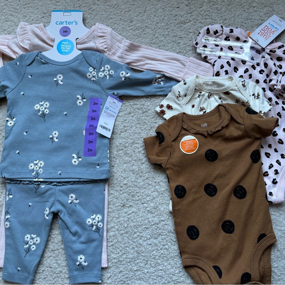 Carter's Blue/Grey Floral and BlushTwo-Piece Set w/ 3 Assorted Printed Bodysuits